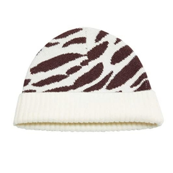 New Eugenia Kim Alexis Zebra Intarsia Wool Blend Ivory/Brown Beanie NWT main image 6